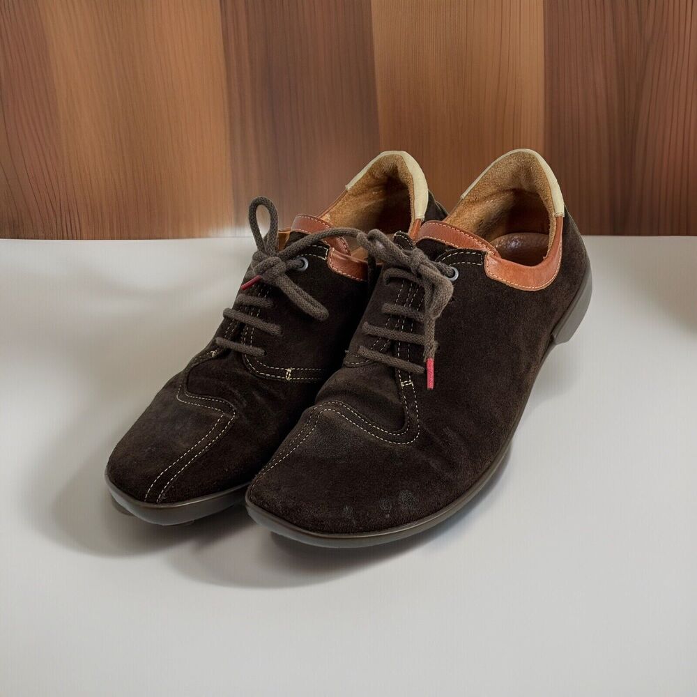 Think! Oxford Shoes Women's 37/ 7 Brown Suede Brogue Lace Up Leather Derby